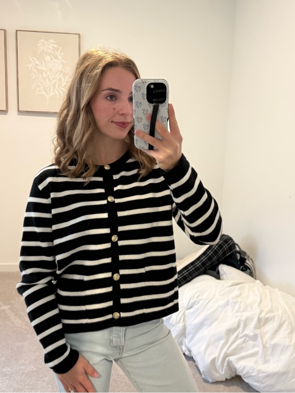 Black & White Striped Button-Up Women's Sweater Cardigan Lillusory Size Small